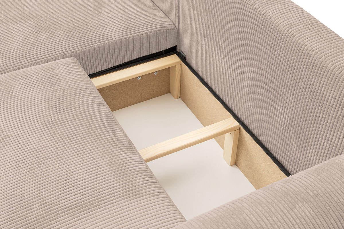 ECKSOFA Roma, Eckcouch in L-Form mit Schlaffunktion und Bettkasten, Farbe: Braun, Cordstoff, Ottomane Universal - Braun, Textil (244/142cm) - VENASI MÖBEL