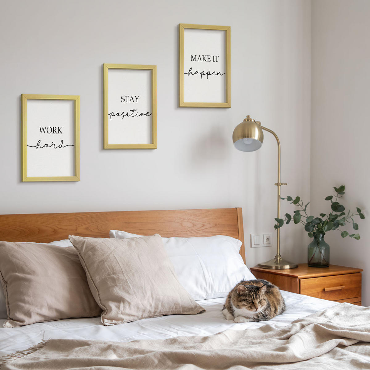 WANDBILDER 3er Set - 20x30 cm Goldrahmen - Minimalistische Motivationsinschriften - Goldfarben, Kunststoff (20/30cm) - ArtPrintCave