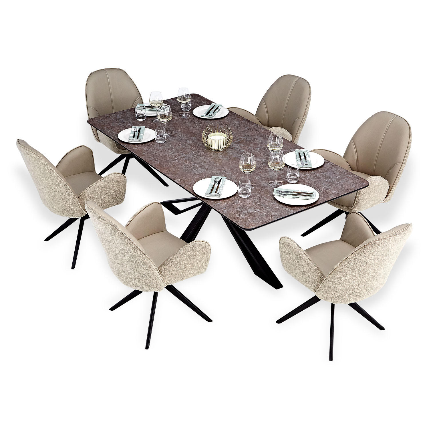 Homestyle4u Tischgruppe Beige 100x90x200 cm