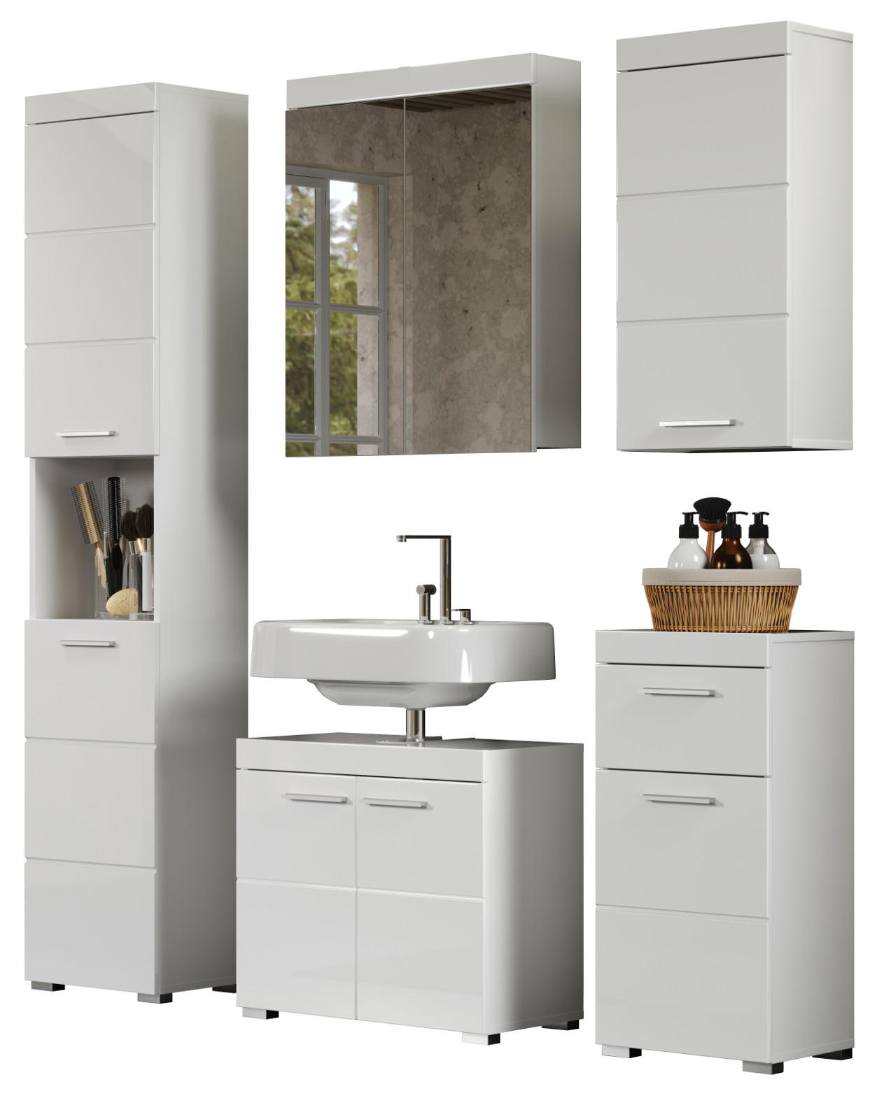 Top.Furn Badmöbel-Set Weiß 163x190x34 cm