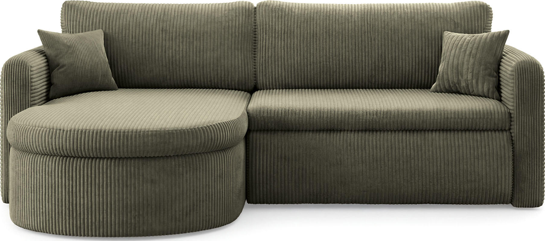 ECKSOFA Cora mit Schlaffunktion & Stauraum, Universell Rechts/Links, Olivgrün Cord Chenille 260/82/160 cm - Schwarz/Grün, Kunststoff/Textil (250/160cm) - WFL GROUP