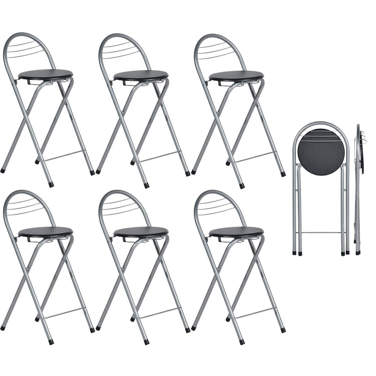 BARHOCKER 6er Set mit Lehne klappbar Schwarz und Silber - Multicolor, Metall (36/77/41cm)