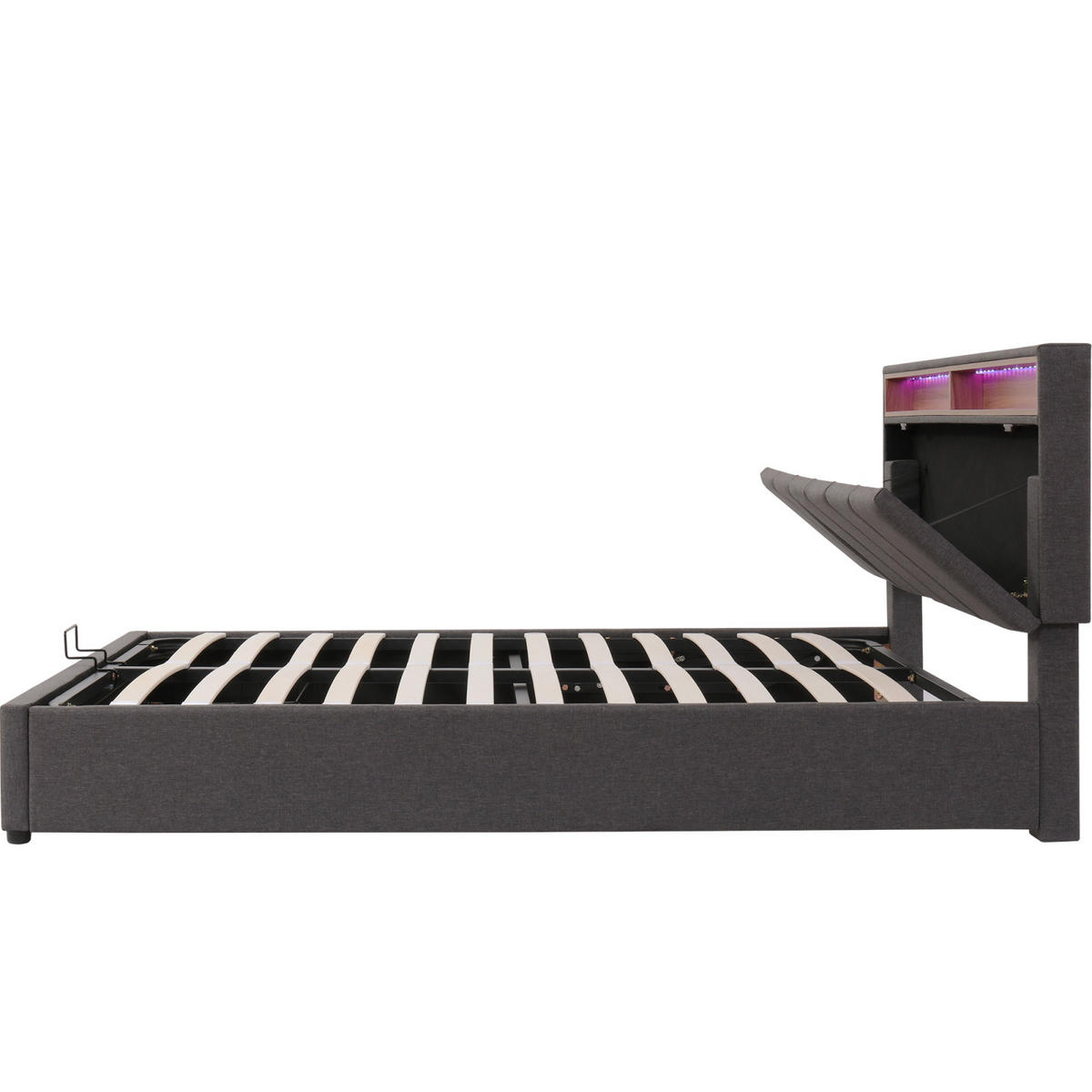 POLSTERBETT 180x200 cm mit LED, Schubladen und Lattenrost, Grau - Grau, Textil/Metall (180/200cm)