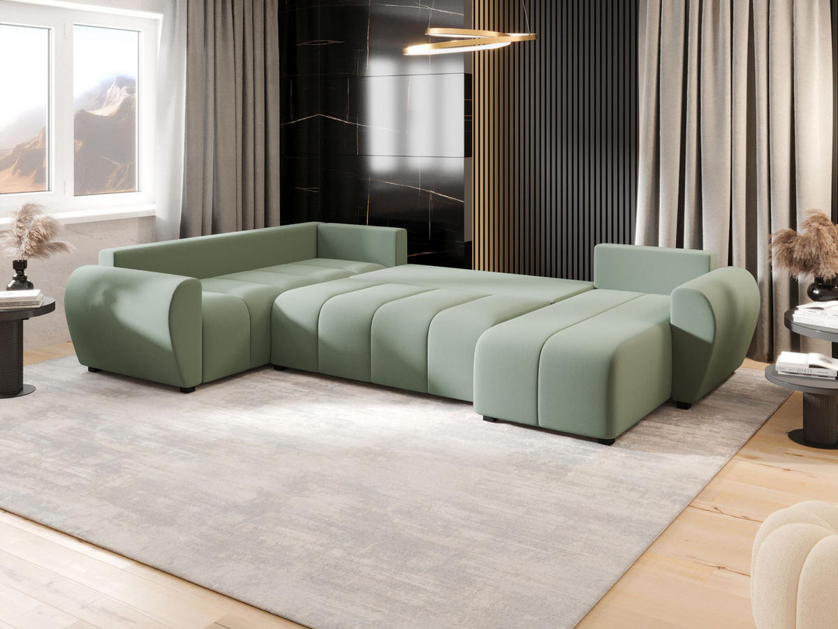 WOHNLANDSCHAFT MOLISA U PLUS Cosmic 16 Rechts mit Schlaffunktion - Hellgrün, Textil (303/82/208cm) - Bedante