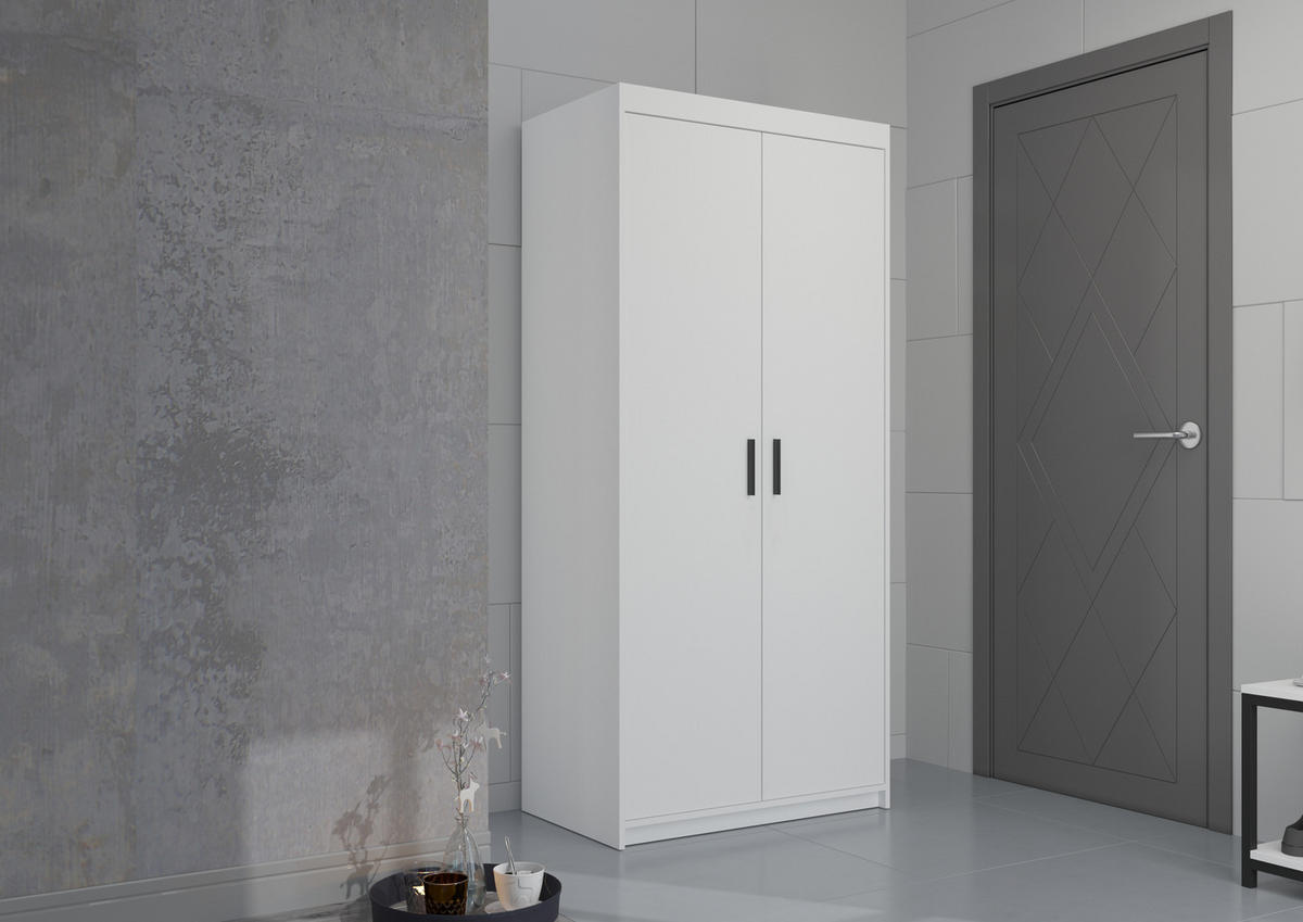 DREHTÜRENSCHRANK ELENORA 89,7/190,5/53cm 2-türig Weiß - Weiß, Holzwerkstoff (89.7/190.5/53cm) - MASSENO