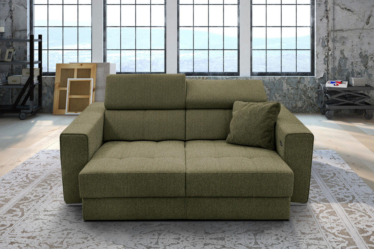 SOFA QUARTZ 3-Sitzer mit Ausziehsitz, olivgrün - Olivgrün, Holzwerkstoff/Textil (202/80/102cm) - Courtois Laville