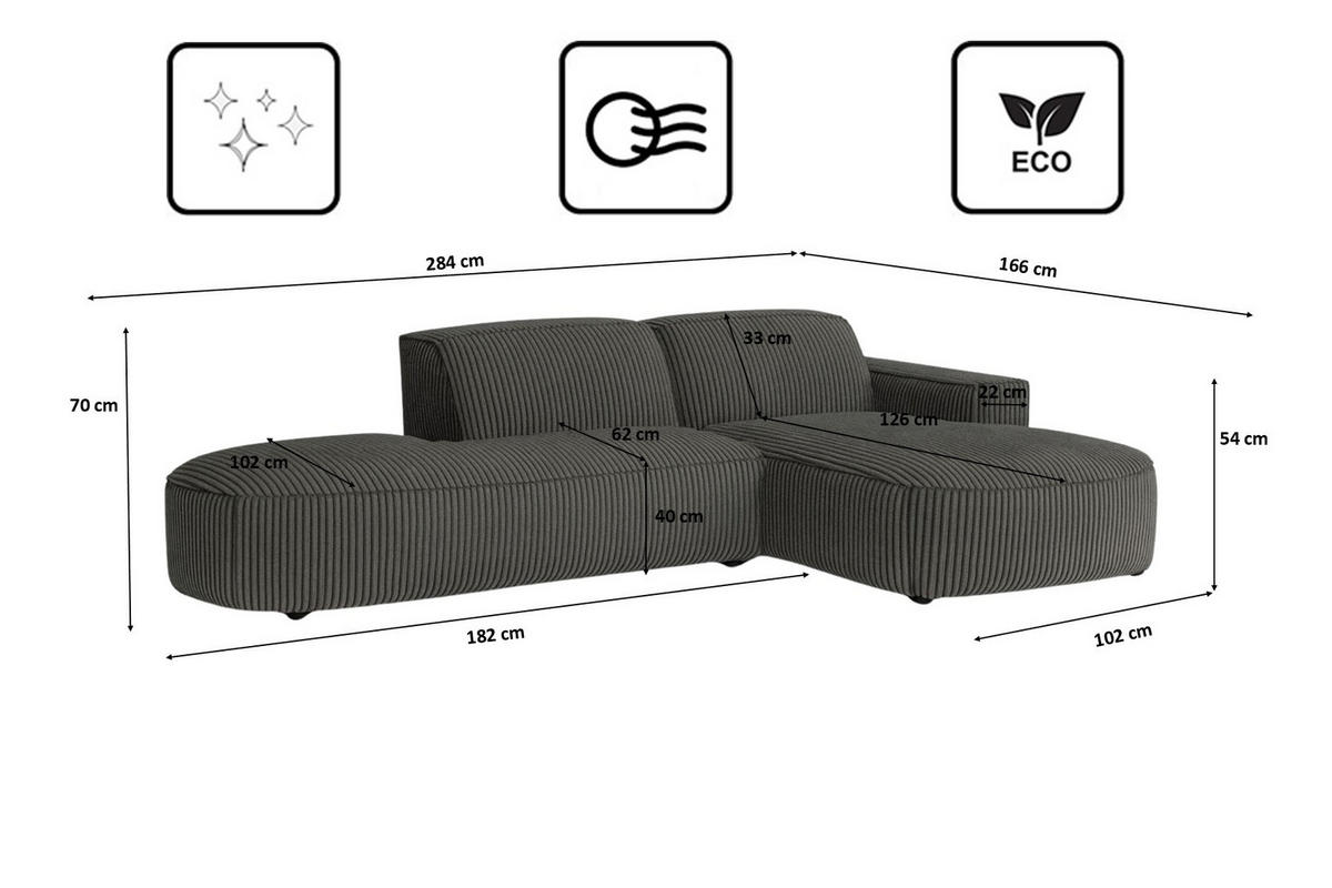 ECKSOFA Cursal Atelier, Stoff Poso, Grau, Rechts - Grau, Holz (284/166cm) - Kaiser Möbel