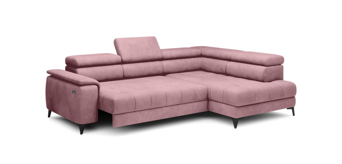 ECKSOFA CHIVAS Freistehend , Schlaffunktion, 278×197×76/98 cm, Stoff - Element, Silber, Rechts Seite - Silberfarben/Schwarz, Holz/Textil (197/278cm) - DomoHome