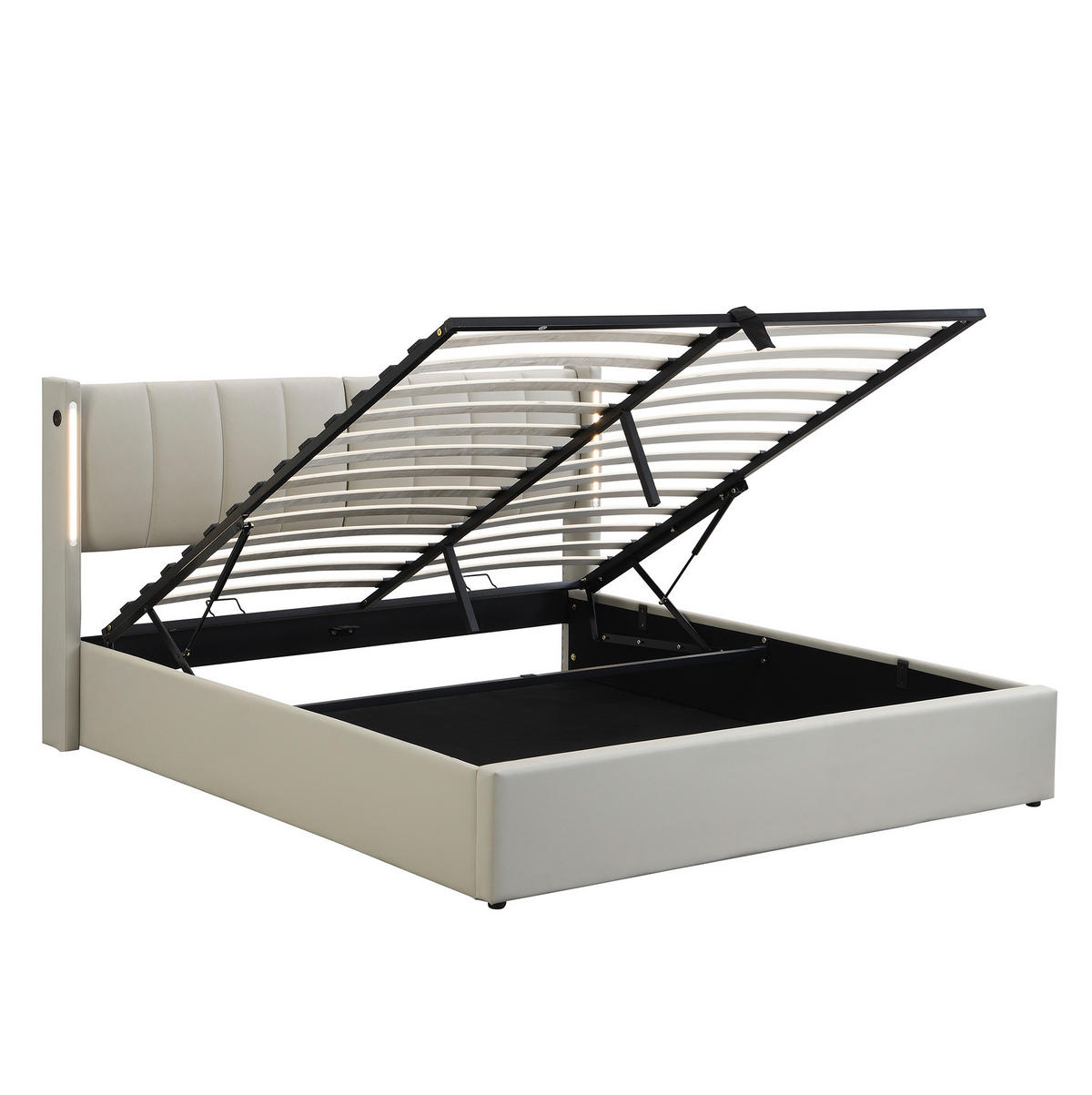 POLSTERBETT mit Stauraum und LED 180x200 cm PU Grau - Grau, Metall (180/200cm) - Meubliv
