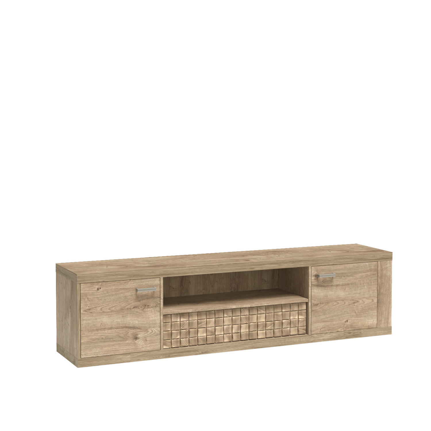 TV-ELEMENT BALESTRAND N13 Schublade Eiche - Eichefarben/Silberfarben, Glas/Holzwerkstoff (196/51/41cm) - Komodee