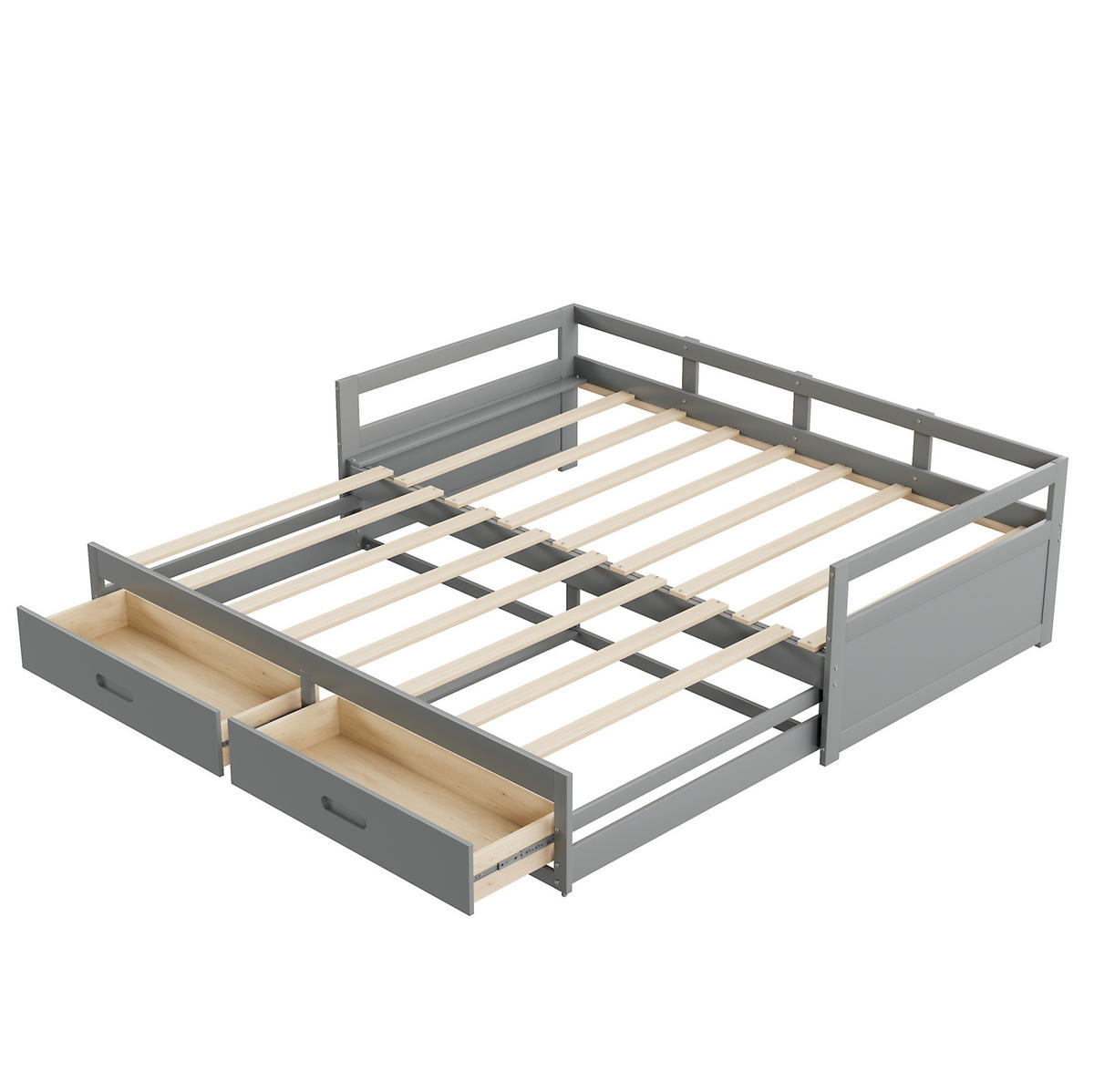 HOLZBETT 90/200 cm ausziehbar mit 2 Schubladen & Lattenrost in Grau - Grau, Holz (90/200cm) - BEAOK