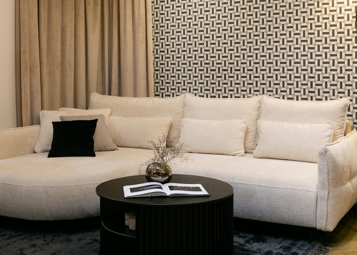 ECKSOFA Oblivio Cremeweiß Chenille - Creme/Schwarz, Textil/Metall (285/200cm) - Selsey