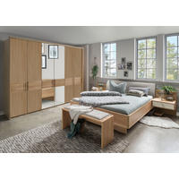 SCHLAFZIMMER Lenvara in Eiche 4 teilig mit Drehtürenschrank mit Spiegel, Passepartout, zwei Nachttische und Komfortbett - Braun, Holzwerkstoff (80/200/120cm)