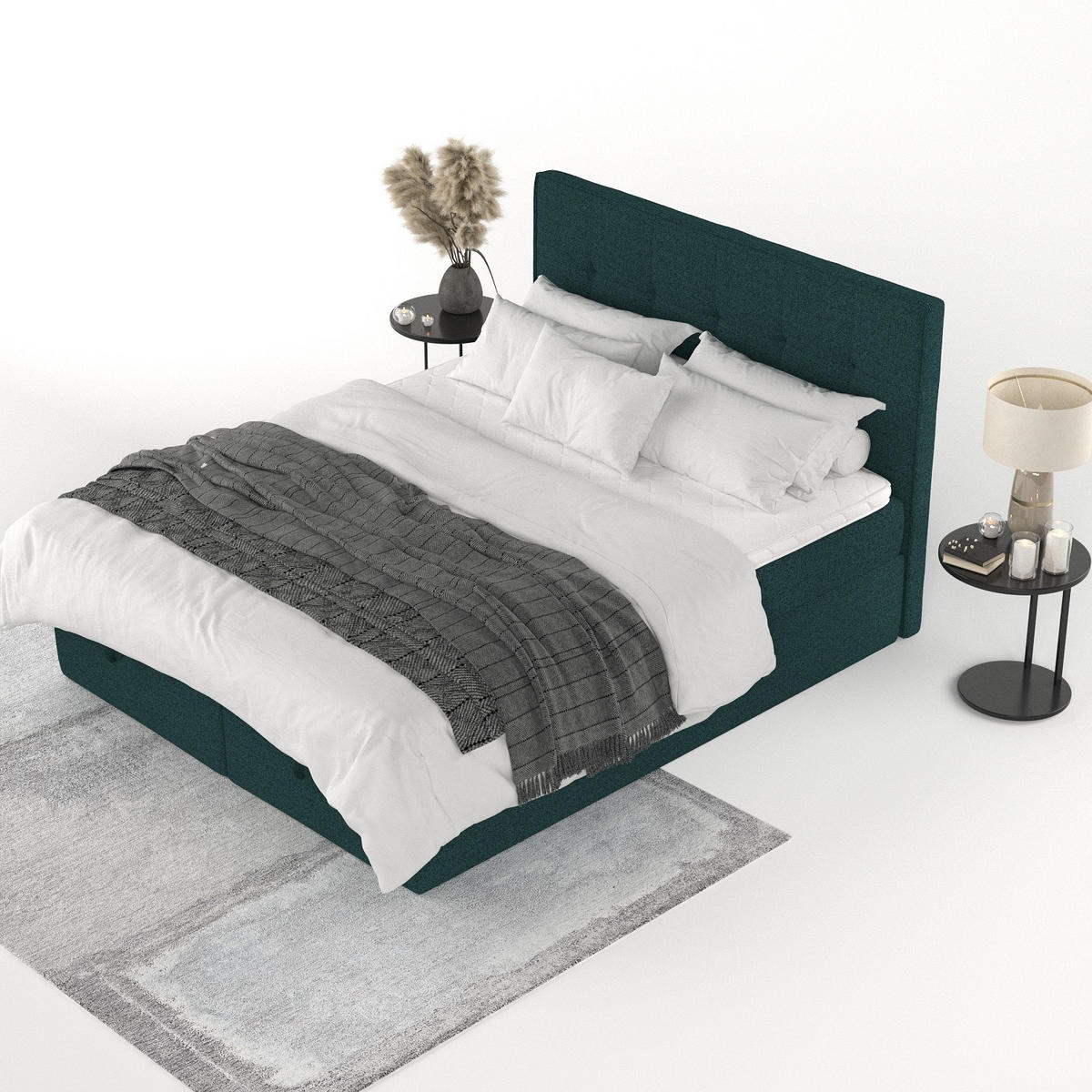 BOXBETT Tivra 160/200 cm Grün im Riva Stoff - Schwarz/Grün, Holz/Holzwerkstoff (160/200cm) - AltaBeds