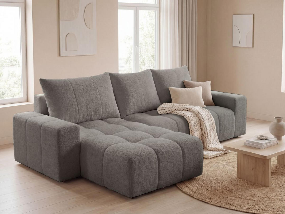 ECKSOFA Bresso Bouclé-Stoff Grau - Grau, Holz/Textil (255/168cm) - Graingold