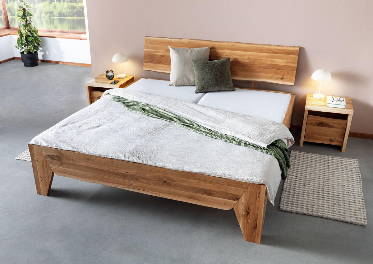HOLZBETT Wildeiche 200x200 natur geölt PURE OAK #116 - Braun, Holz (200/200cm) - Massivmoebel24