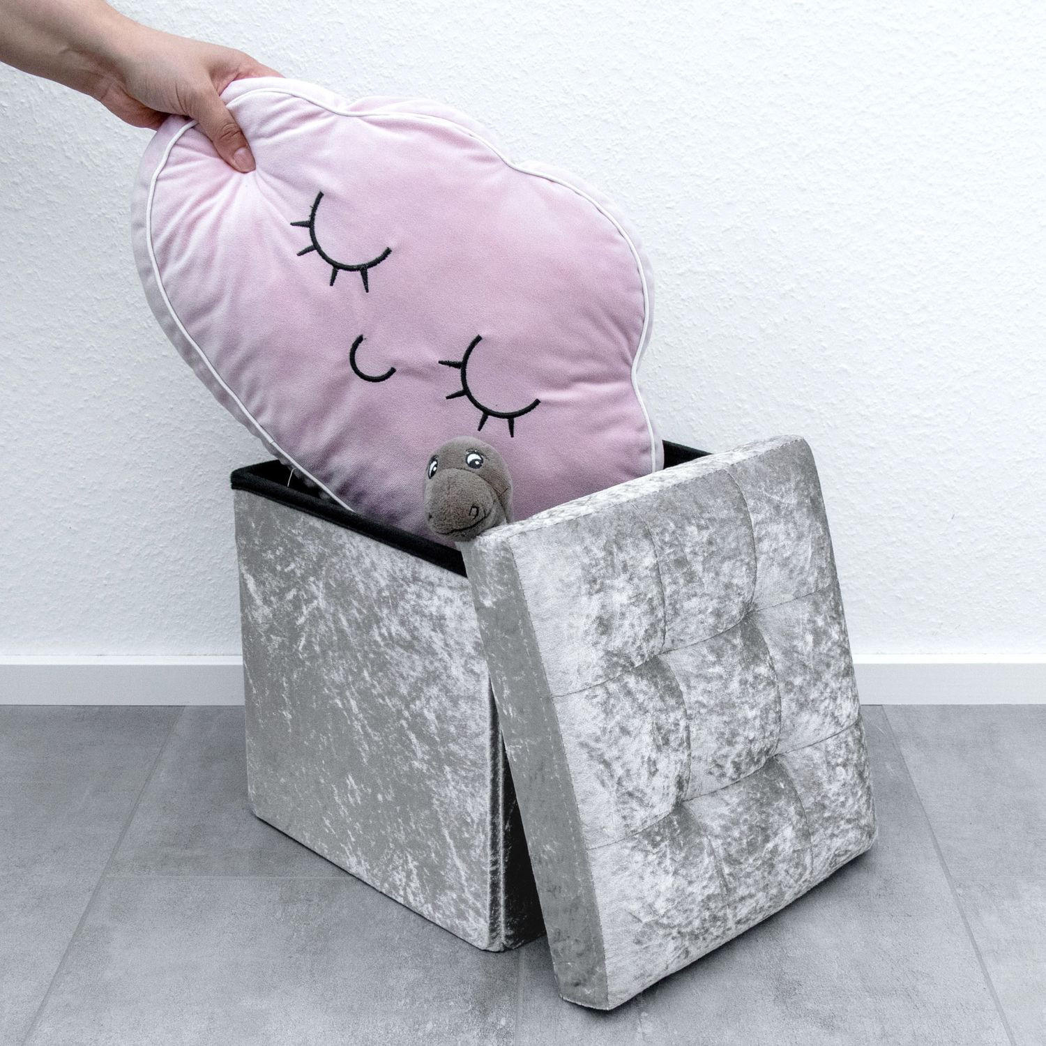 SITZHOCKER Faltbar mit Samtbezug 38/38/38 cm (Blau) - Blau, Karton (38/38/38cm) - Intirilife