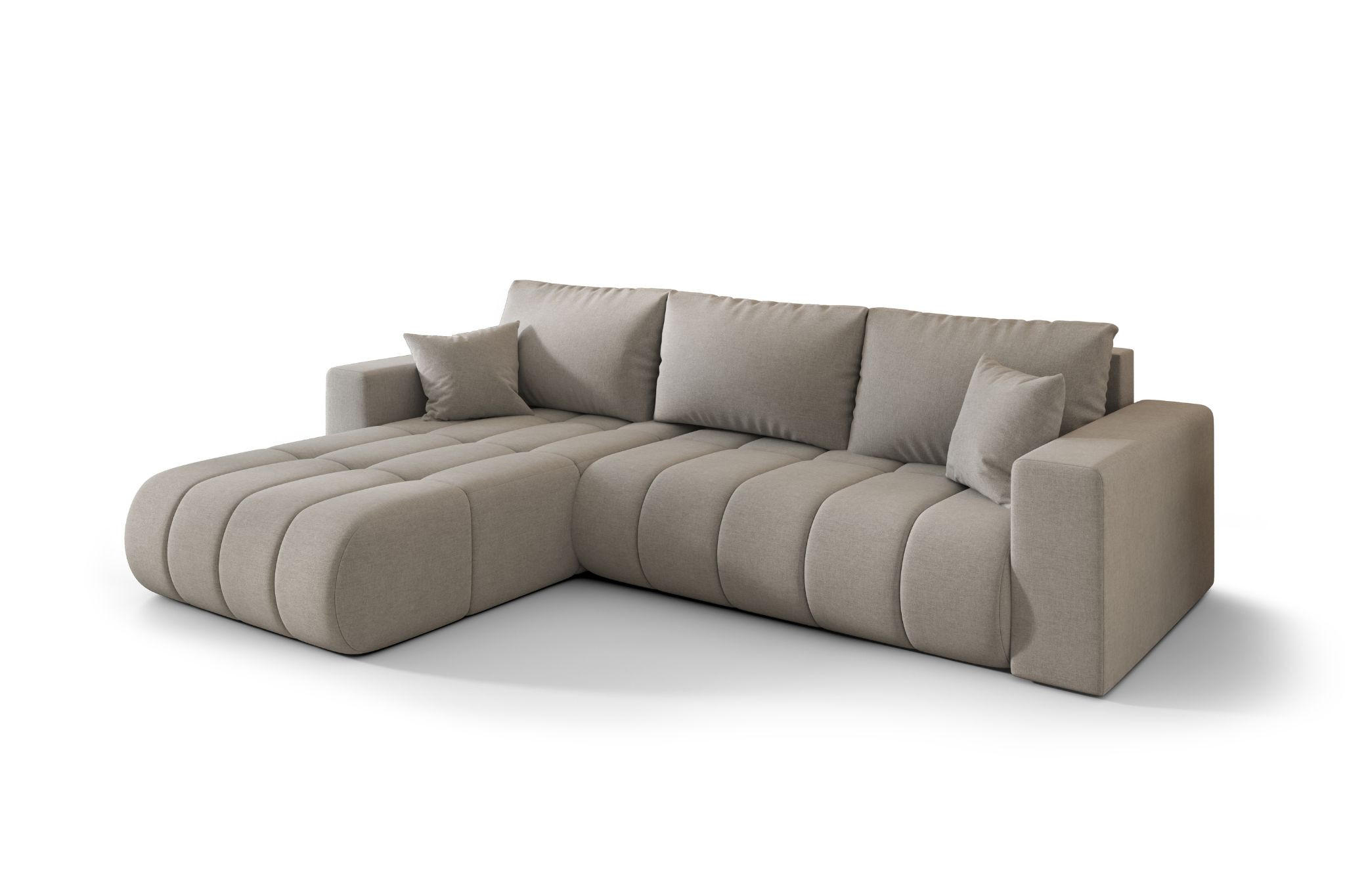 ECKSOFA mit schlaffunktion und bettkasten MILO PREMIUM, stoff WIND, Sandgrau, Links - Sandfarben, Holz (280/190cm) - Kaiser Möbel