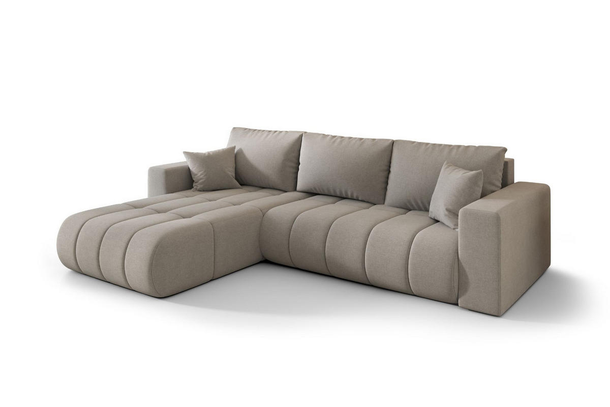 ECKSOFA mit schlaffunktion und bettkasten MILO PREMIUM, stoff WIND, Sandgrau, Links - Sandfarben, Holz (280/190cm) - Kaiser Möbel