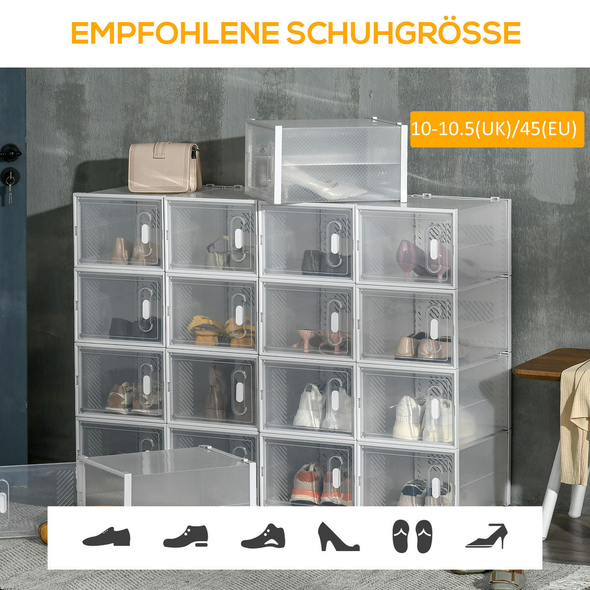 DIY-SCHUHSCHRANK 18er Set Kunststoff Transparent - Transparent, Kunststoff (28/21/36cm) - HOMCOM
