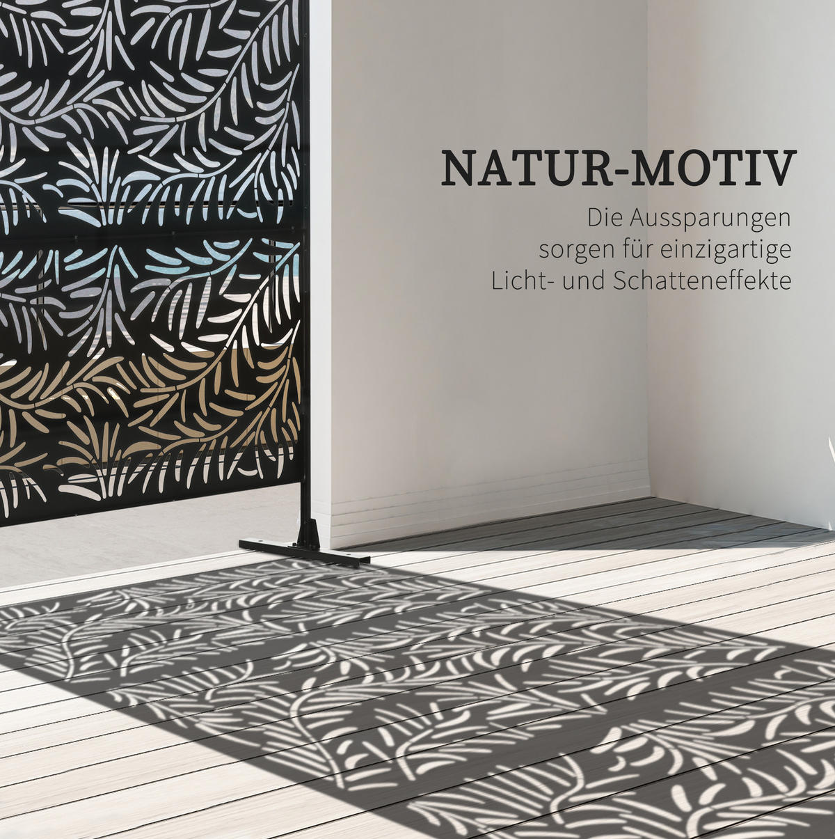 SICHTSCHUTZZAUN 122/45/198 cm schwarz aus Stahl mit Standfüßen - Schwarz, Metall (45/198cm) - OKWISH