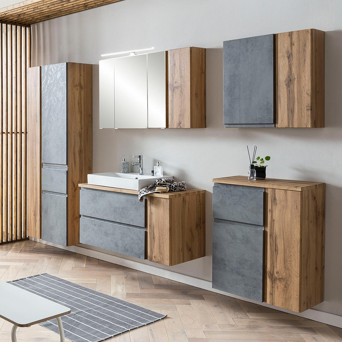 BADMÖBEL-SET Vasto-03 - Grau, Holzwerkstoff (105/200/47cm) - Lomado