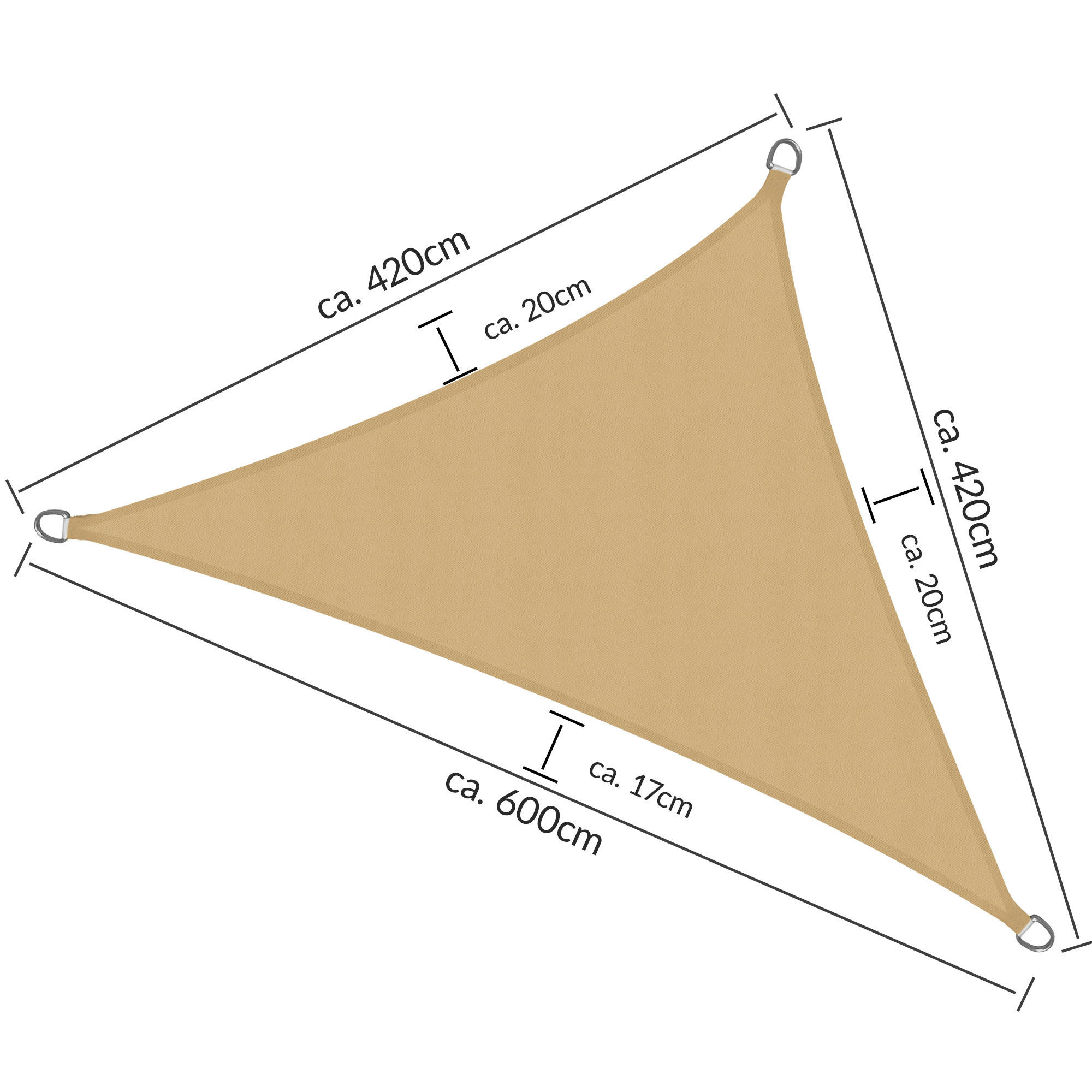 SONNENSEGEL SolVision PS9 420/420/600 cm dreieckig Sand PE - Sandfarben, Kunststoff (420/420cm) - Sol Royal