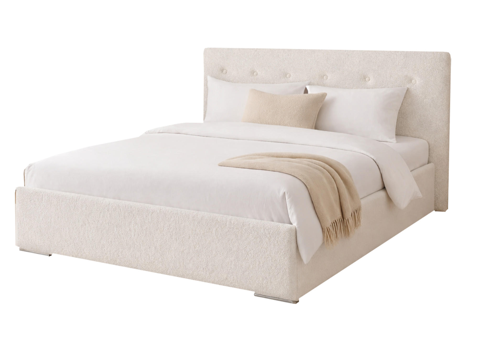 POLSTERBETT MILA 160 mit Lattenrost – Stoff Woolly 07 - Weiß, Holzwerkstoff (160/200cm) - Kier Furniture