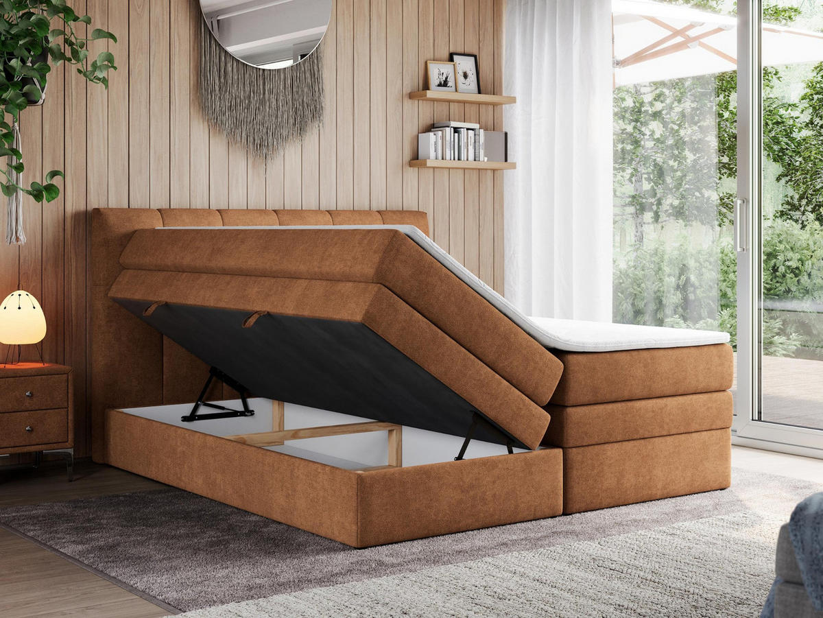 BOXSPRINGBETT ALVIN KING 160/200 Orange Struktur - H3 - Orange, Holz/Textil (160/200cm) - MKS