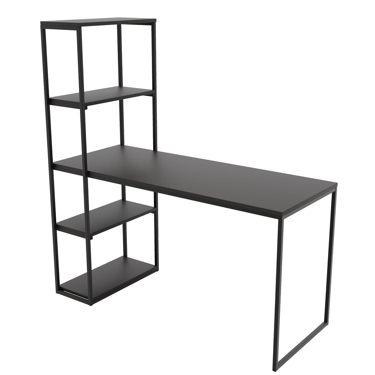 SCHREIBTISCH mit Seitenregal, Schwarz Mollet - Schwarz, Holzwerkstoff (152/60/160cm) - Idohome