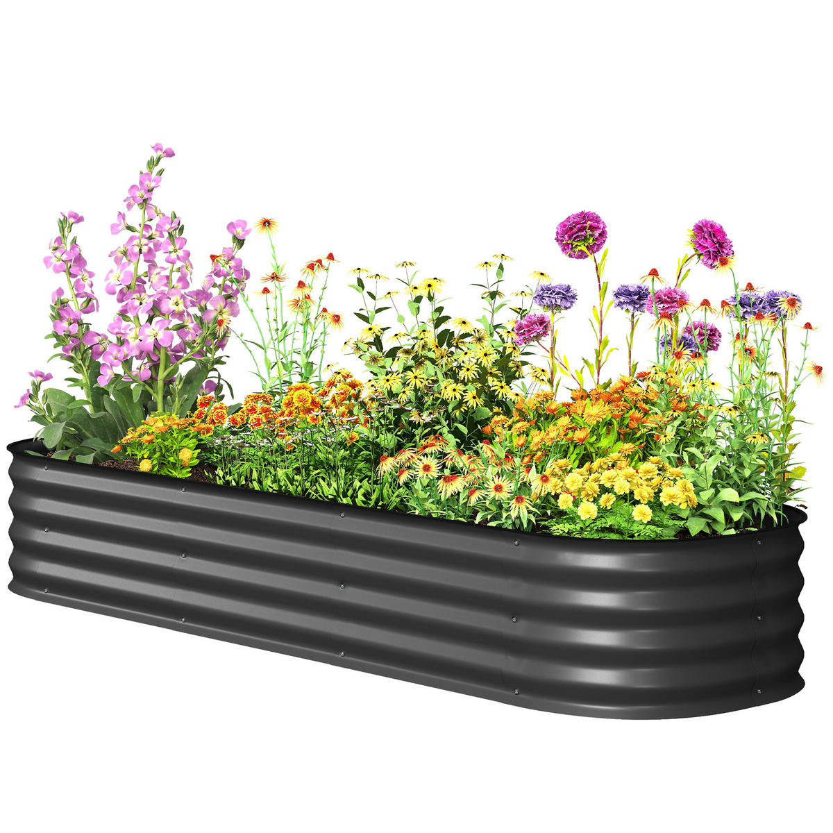 HOCHBEET DE-12237 modular 195/62/30 cm mit Gummikante Grau - Dunkelgrau, Metall (195/30/62cm) - ComfortXL