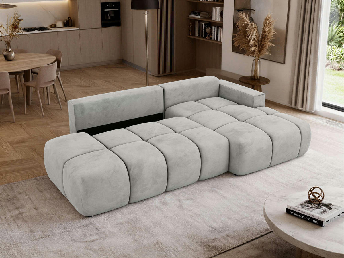 ROHOVÁ SEDAČKA LORAN L Světle šedá Samet - Pravá - černá/světle šedá, textil/plast (292/170cm) - MKS