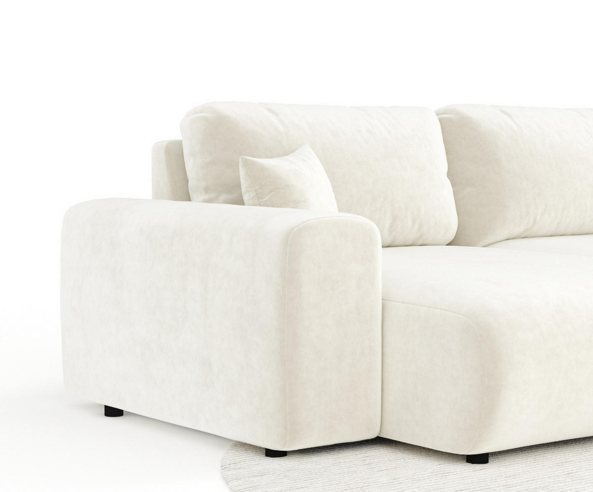 PANORAMASOFA Zanzibar Creme Samtstoff - Creme/Schwarz, Holz/Holzwerkstoff (325/79/144cm) - Maison de Reve