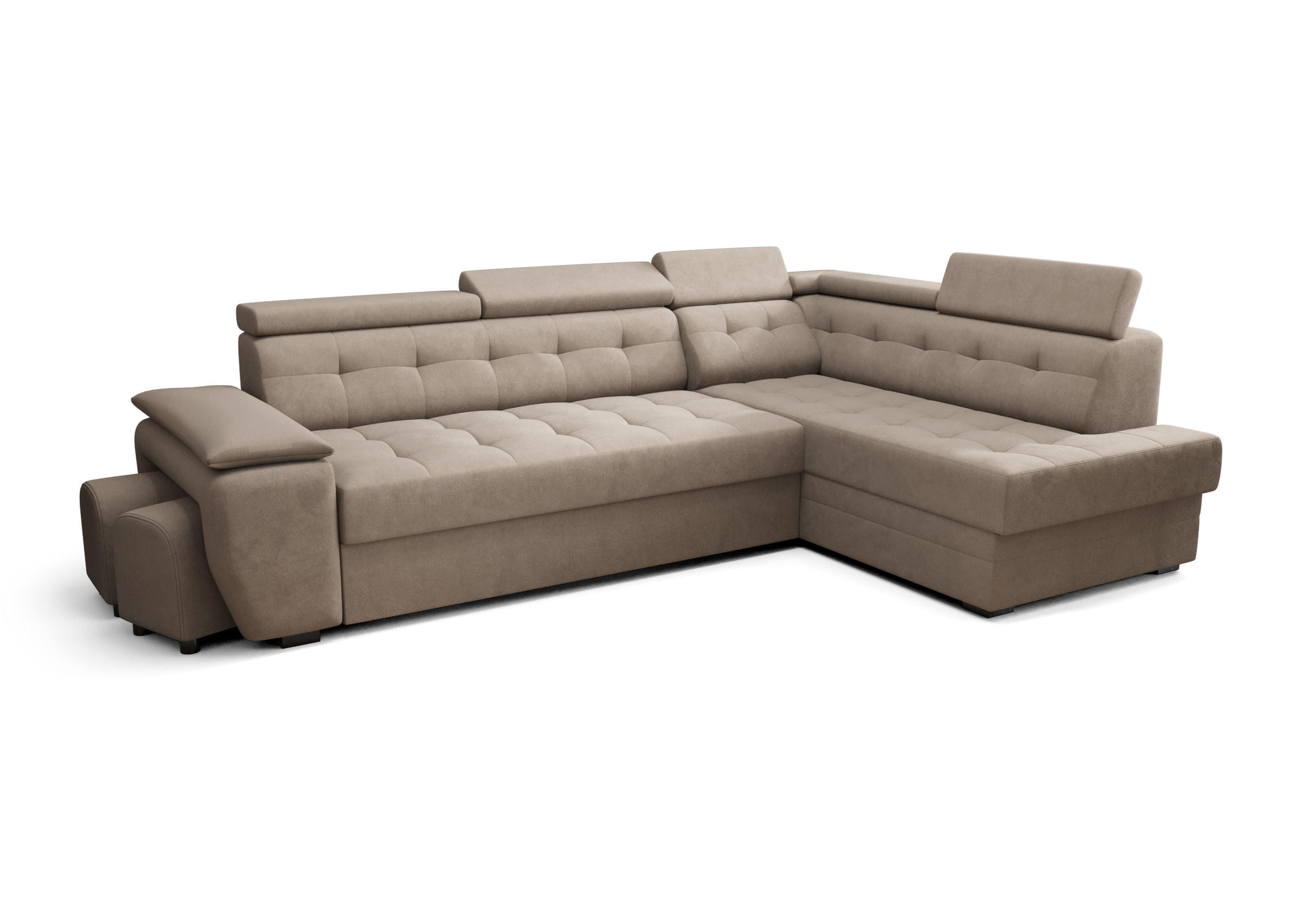 ECKSOFA KONGO RBN15, Eckcouch in L-Form mit Schlaffunktion, Farbe: Beige, Velourstoff, Ottomane Rechts - Beige, Textil (277/180cm) - O-Sofa