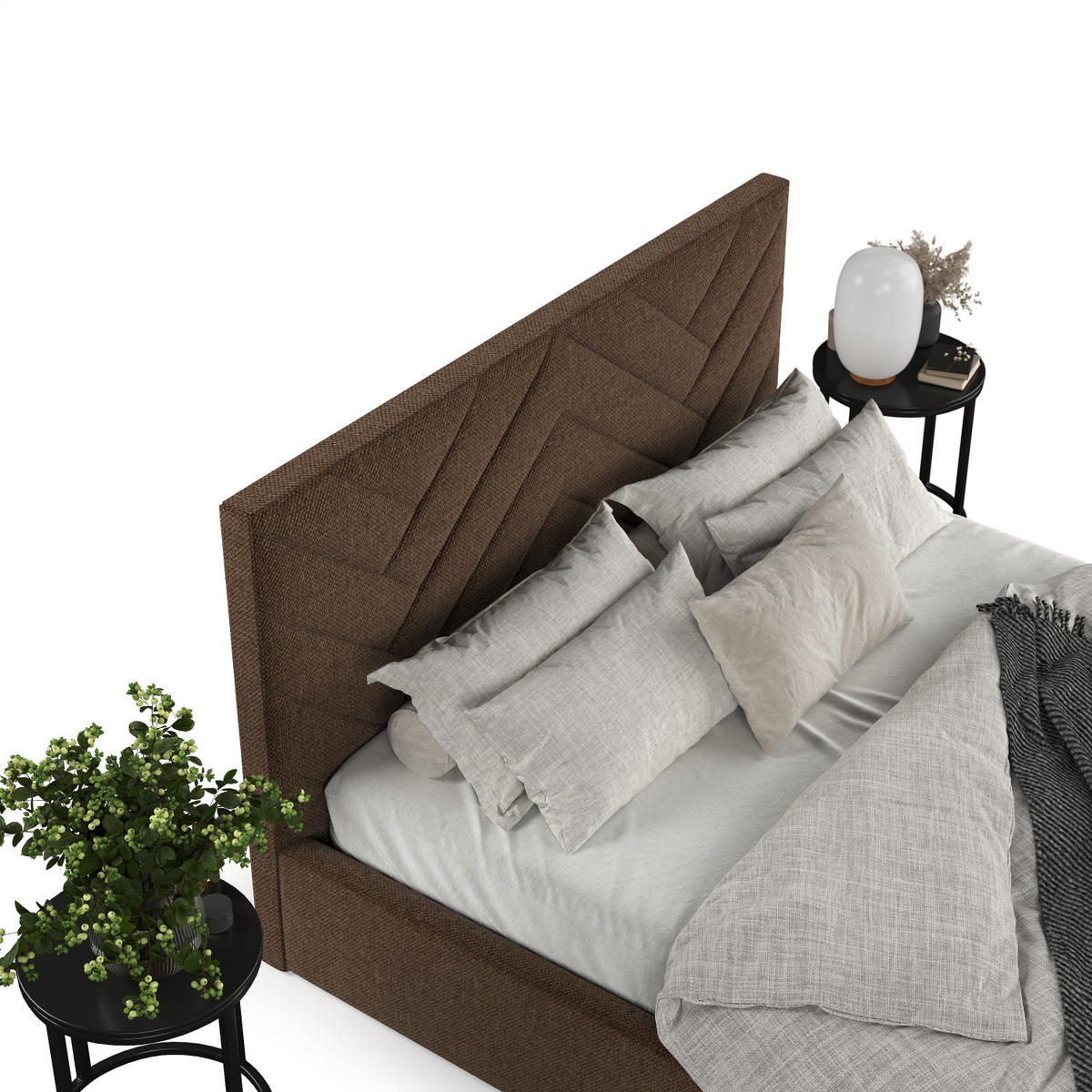 POLSTERBETT Arco 140/200 cm Braun im Inari Stoff - Schwarz/Naturfarben, Holz/Holzwerkstoff (140/200cm) - AltaBeds