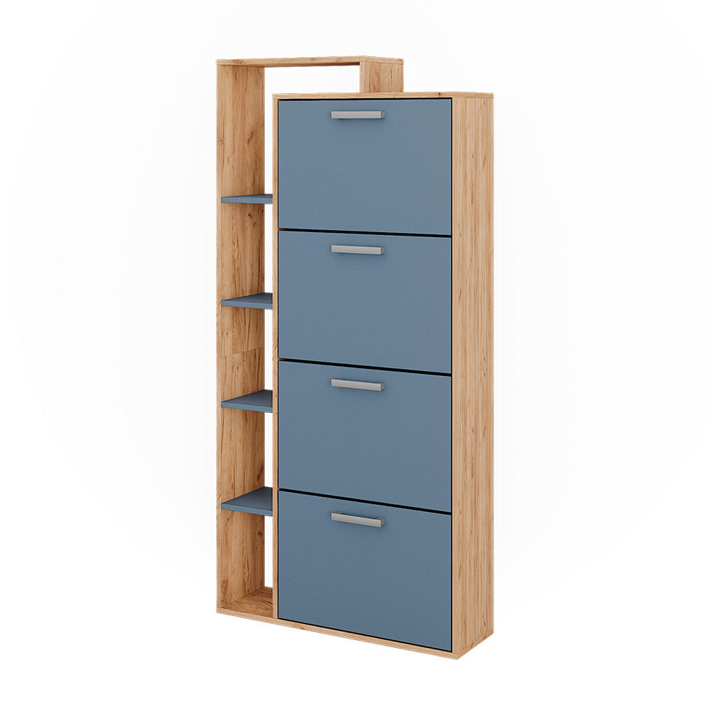 SCHUHKIPPER Orlando Goldkraft Eiche/Blau 80 x 166.1 cm mit 4 Fächern - Eiche Wotan, Holzwerkstoff (80/166.1/24.2cm) - Vicco