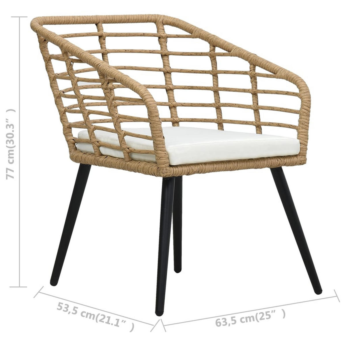 GARTENSTÜHLE 2er Set Mit Auflagen Poly Rattan Eiche - Creme/Braun, Kunststoff/Textil (63.5/77/53.5cm) - vidaXL