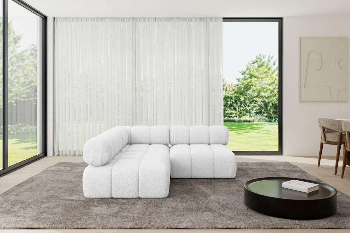 ECKSOFA modulares Sofa Samaro-L1 - 190x190x70 cm Weiß Bouclé - Weiß, Holzwerkstoff/Textil (190/190cm) - ALTDECOR