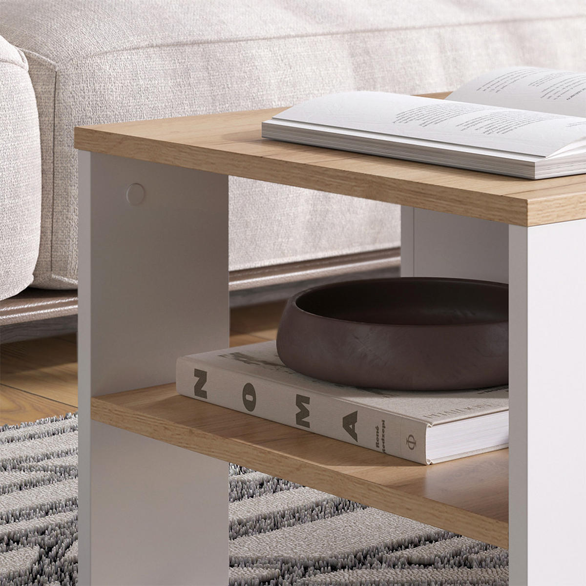 COUCHTISCH Wilmut Goldkraft Eiche/Weiß 89.8 x 46.4 cm mit Schublade - Honigeiche/Weiß, Holzwerkstoff (46.4/89.8/35.8cm) - Vicco