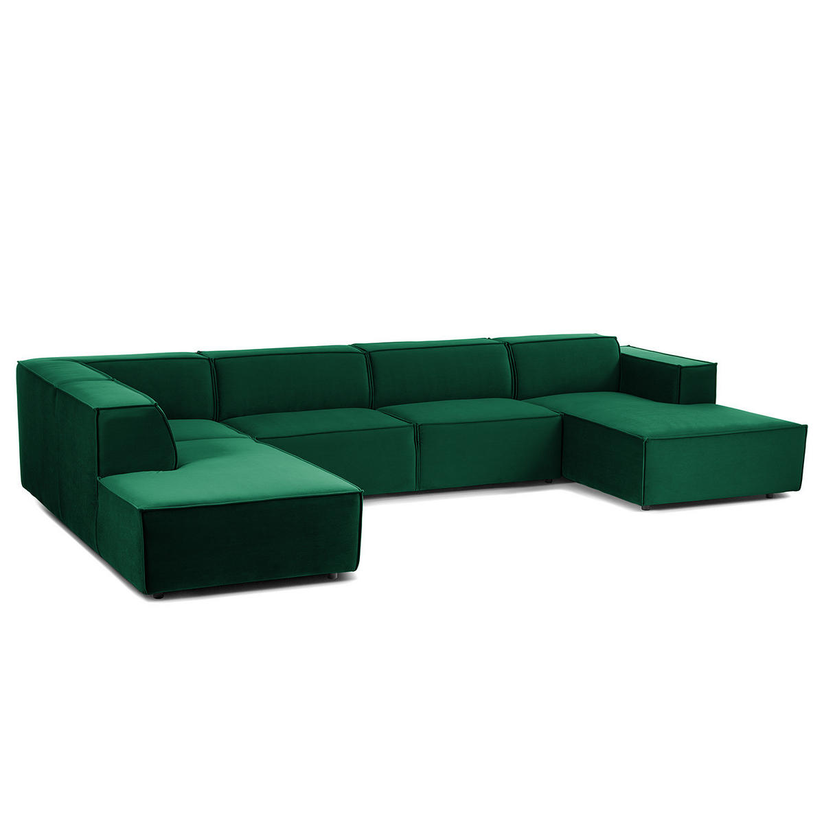 WOHNLANDSCHAFT mit Longchair & Ottomane - Dunkelgrün/Schwarz, Kunststoff/Textil (369/70/234cm) - home24