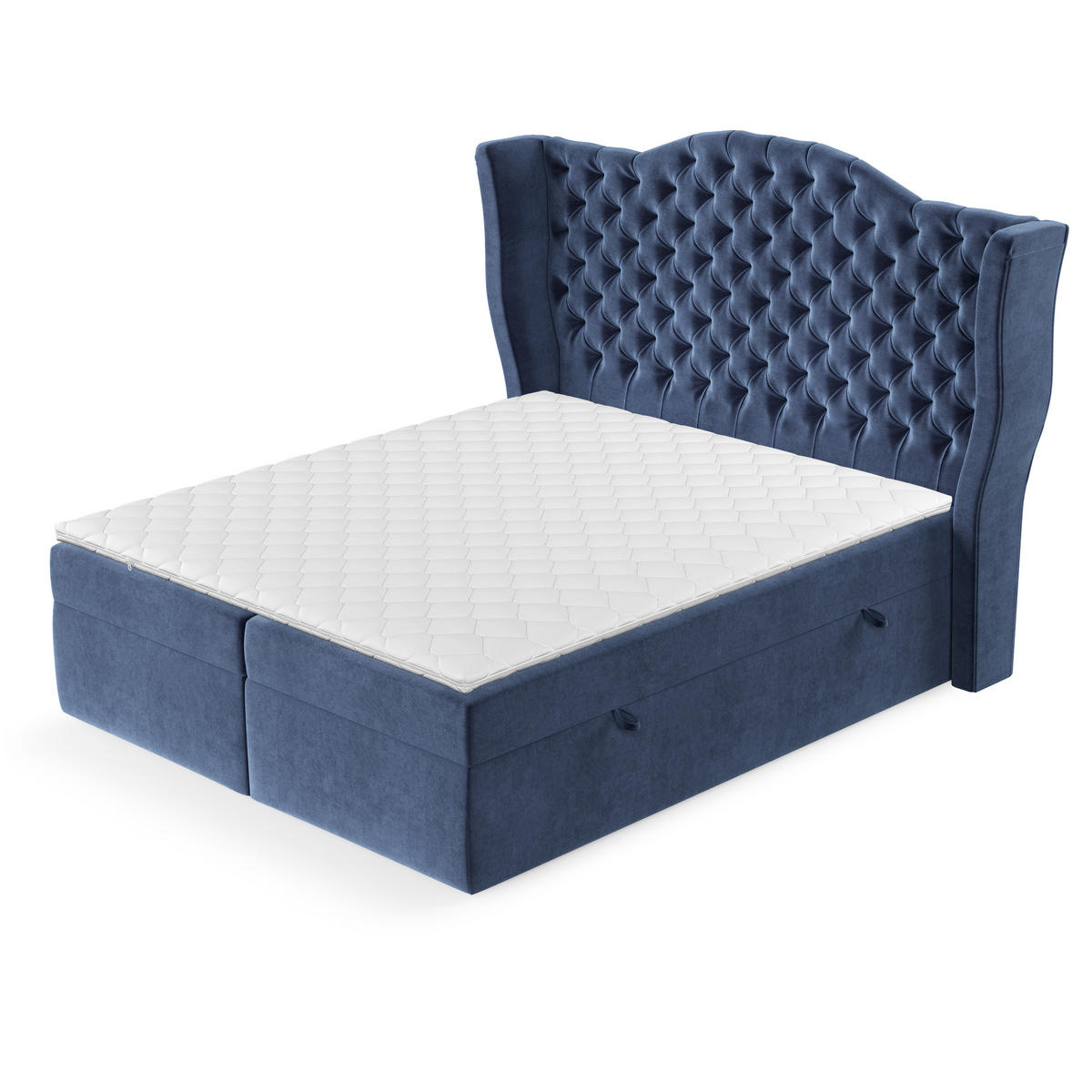 BOXBETT Royal Dunkelblau 200/200 cm im Samtstoff - Schwarz/Dunkelblau, Holz/Holzwerkstoff (200/200cm) - Maison de Reve