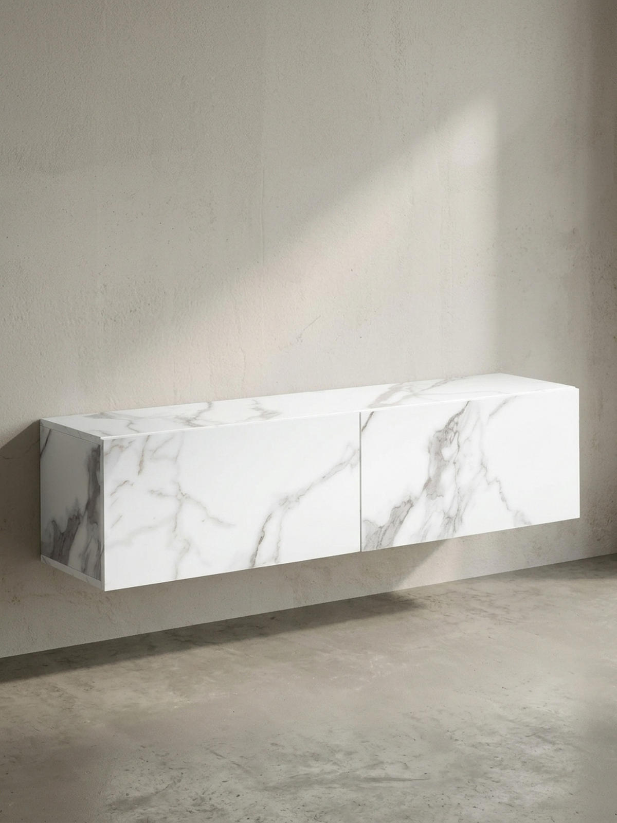 TV-LOWBOARD hängend, Marmor-Optik, Klapptüren, modern, Weiß 120x30x30 cm - Weiß, Metall (120/30/30cm) - KADIMA DESIGN