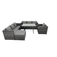 GARTENTISCHGRUPPE mit Stuhl Polyrattan 9-Sitzer - Dunkelgrau/Grau, Glas/Kunststoff - Fimous