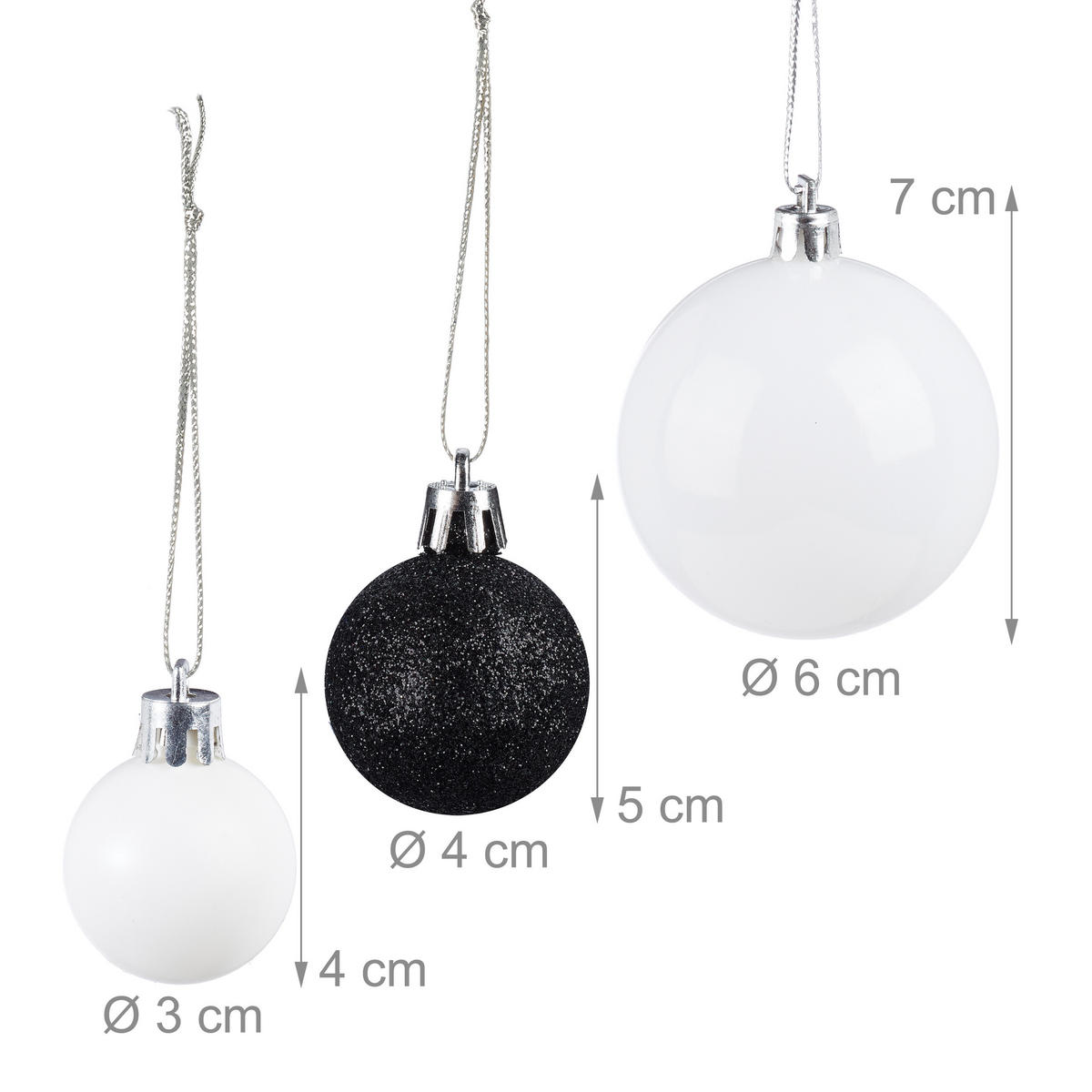WEIHNACHTSKUGELN Schwarz Weiß 100-Stück-Set - Schwarz/Weiß, Kunststoff (6/7/6cm) - Relaxdays