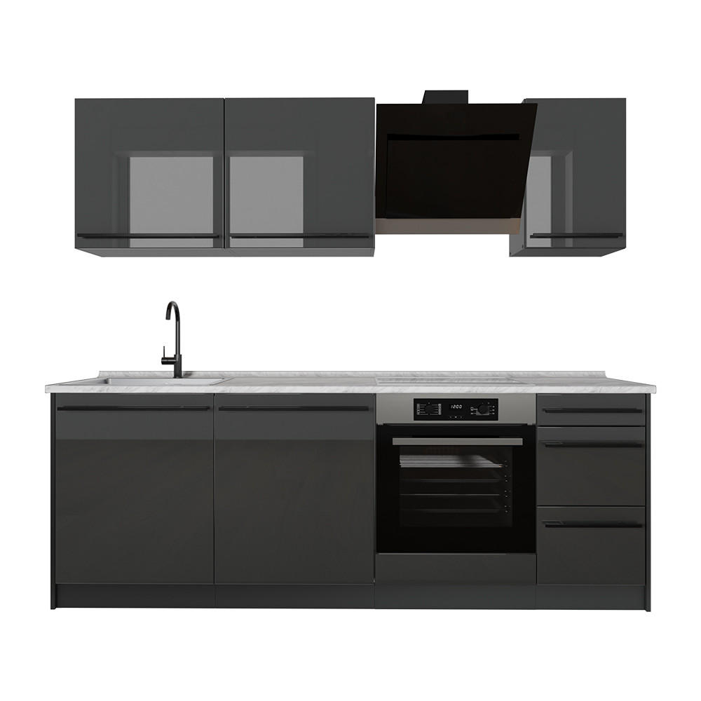 Vicco Küchenzeile Schwarz Hochglanz, Anthrazit 220x81.6x60 cm
