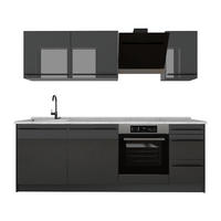 KÜCHENZEILE R-Line, Anthrazit Hochglanz/Anthrazit, 220 cm Arbeitsplatte Marmor - Schwarz Hochglanz/Anthrazit, Holzwerkstoff (220/81.6/60cm) - Vicco