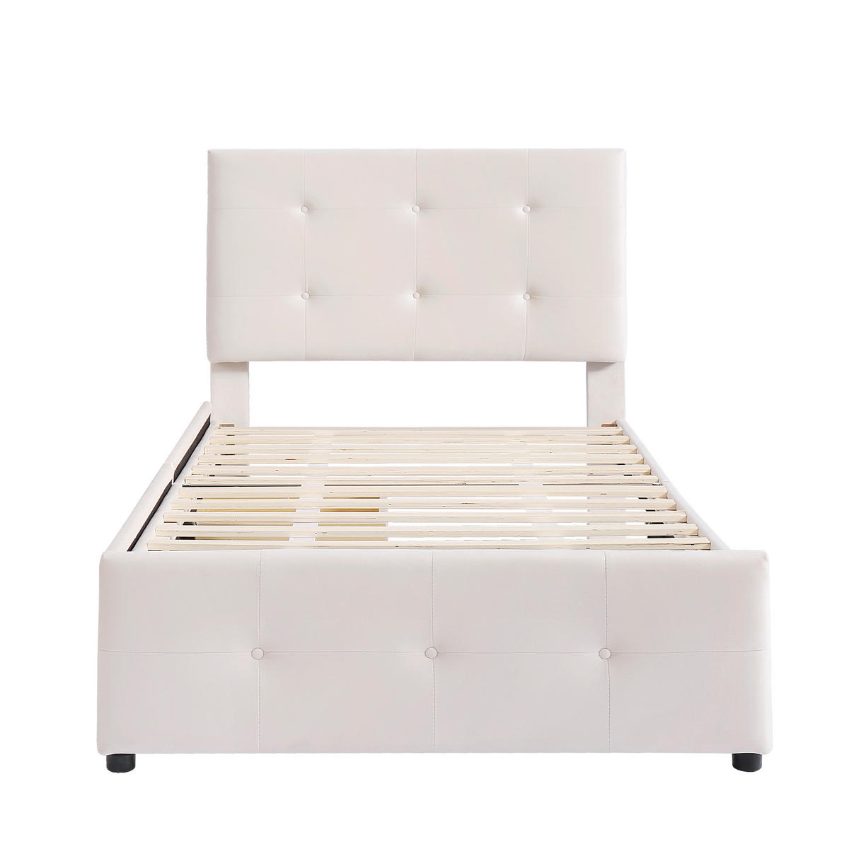 KINDEREINZELBETTEN aus Samtstoff 90x200 cm in Beige mit Schublade & Lattenrost - Beige, Textil (90/200cm) - Modfu