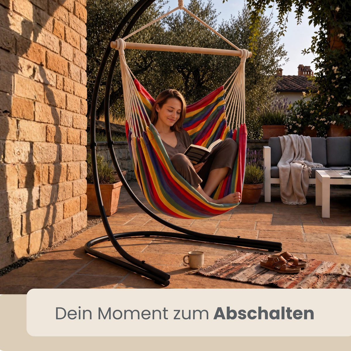 XL HÄNGESTUHL mit Gestell 210/140 cm , Multicolor/Schwarz - Multicolor, Textil (140/210/160cm) - Amanka