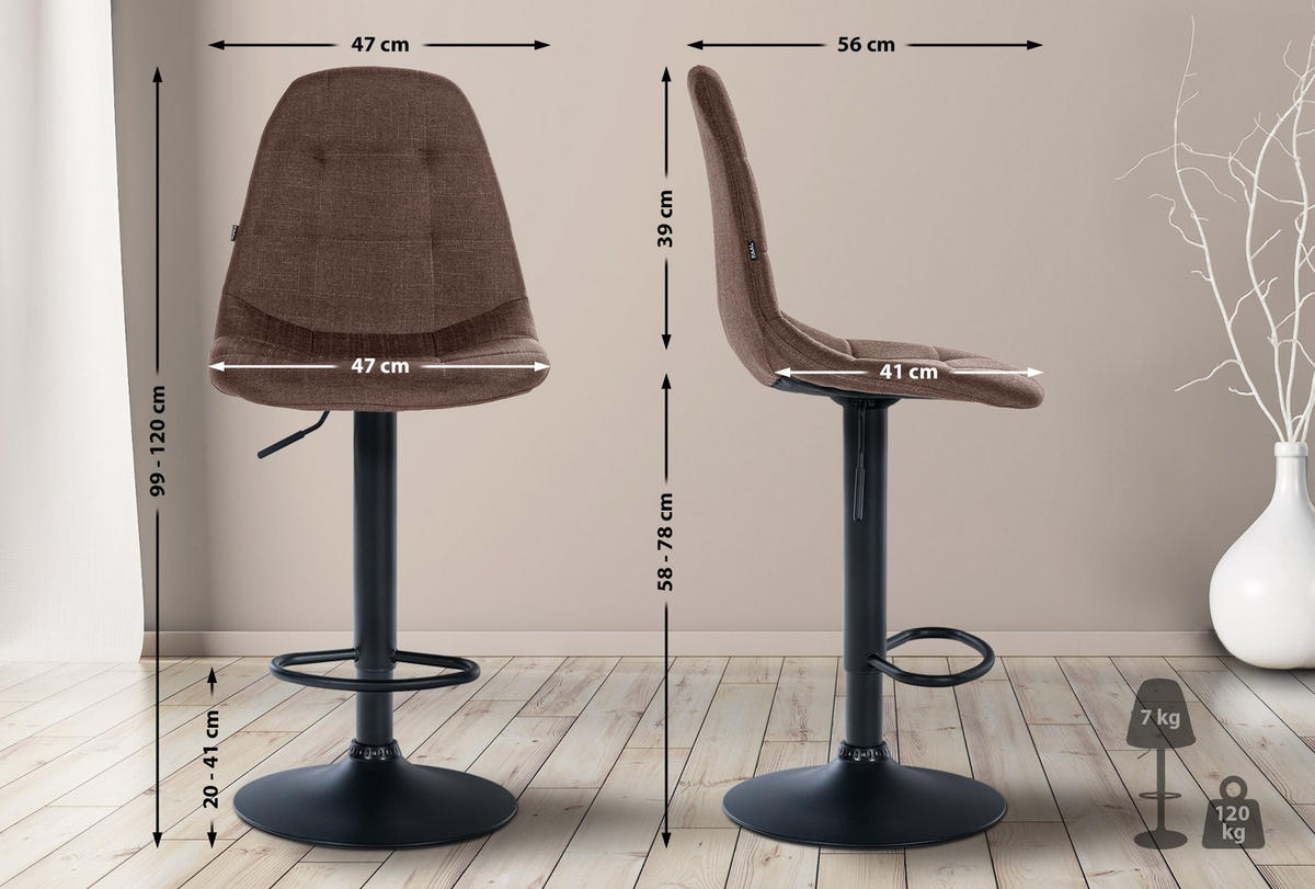 BARHOCKER Metall braun - Braun, Textil/Metall (47/99/56cm) - CLP