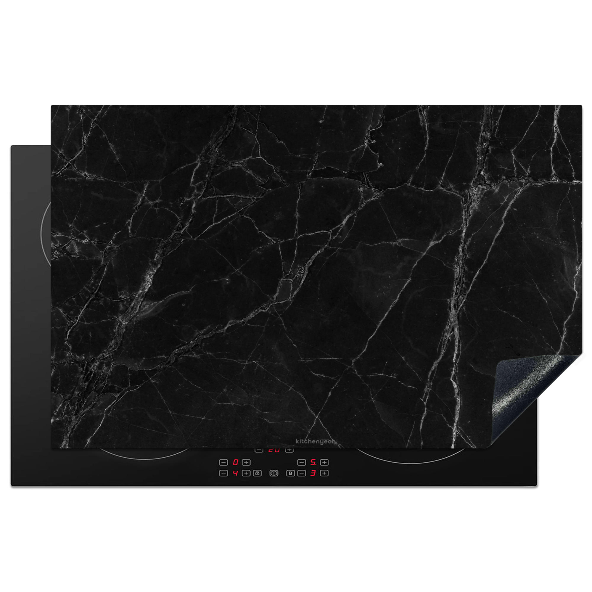 HERDABDECKPLATTE Schwarz - Marmor 80x52 cm - Schwarz, Kunststoff (80.2/0.2/52.2cm) - MuchoWow